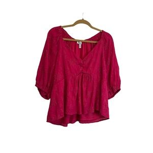 Sofia Jeans By Sofia Vergara Pink Eyelet V Neck Balloon Sleeve Top Womens 3X